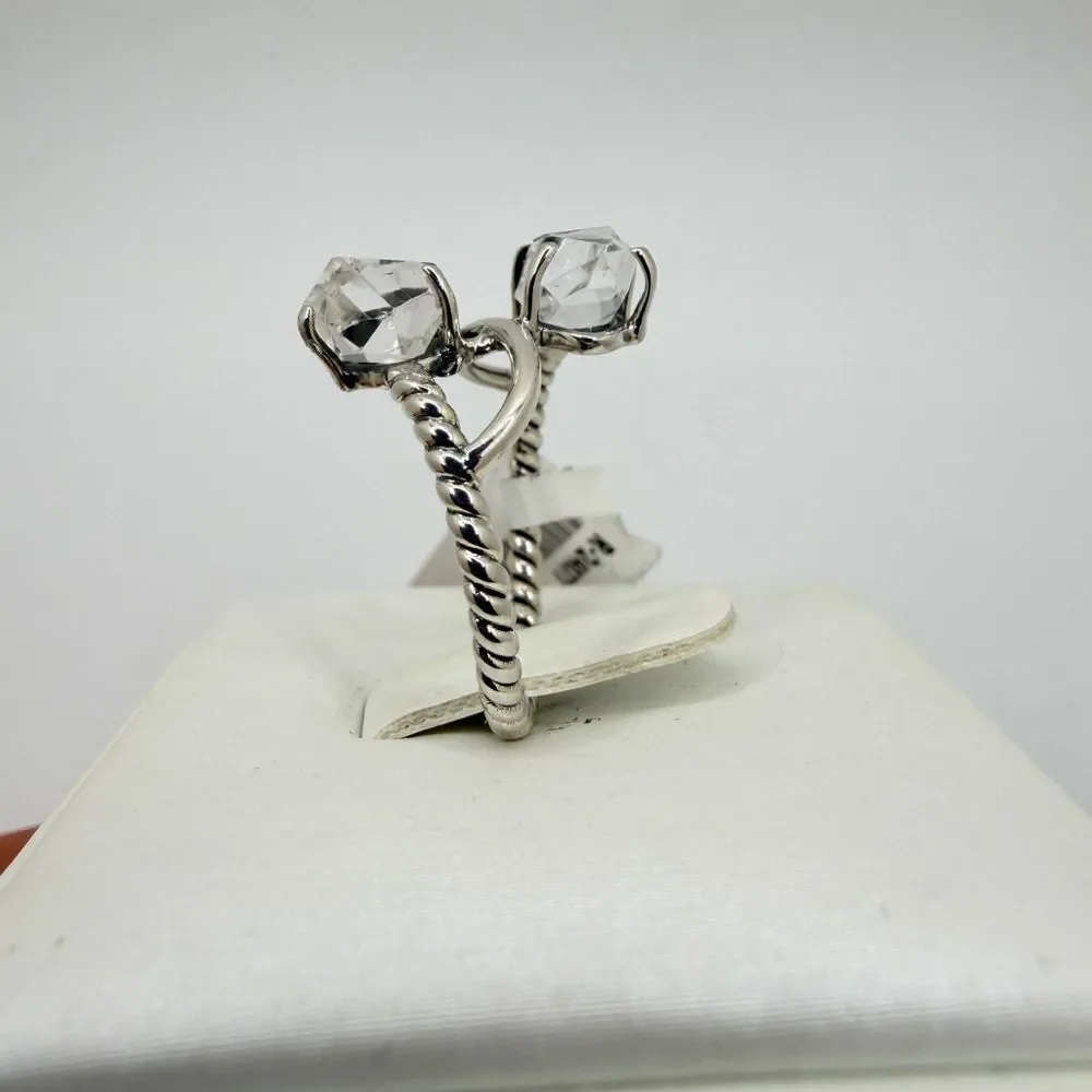NWT‎ 8x7mm double HERKIMER diamond quartz ring w/ sterling silver rope design!